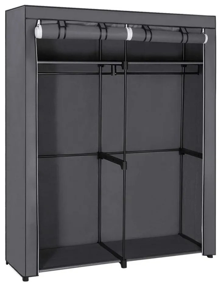 Szafa tekstylna z półkami i drążkiem na ubrania MATIS 140x174 cm szara