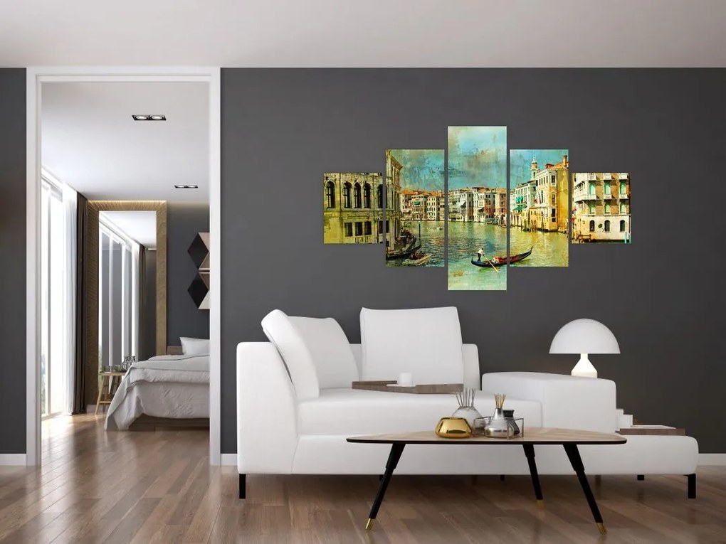 Obraz - Kanał wenecki i gondole (125x70 cm)