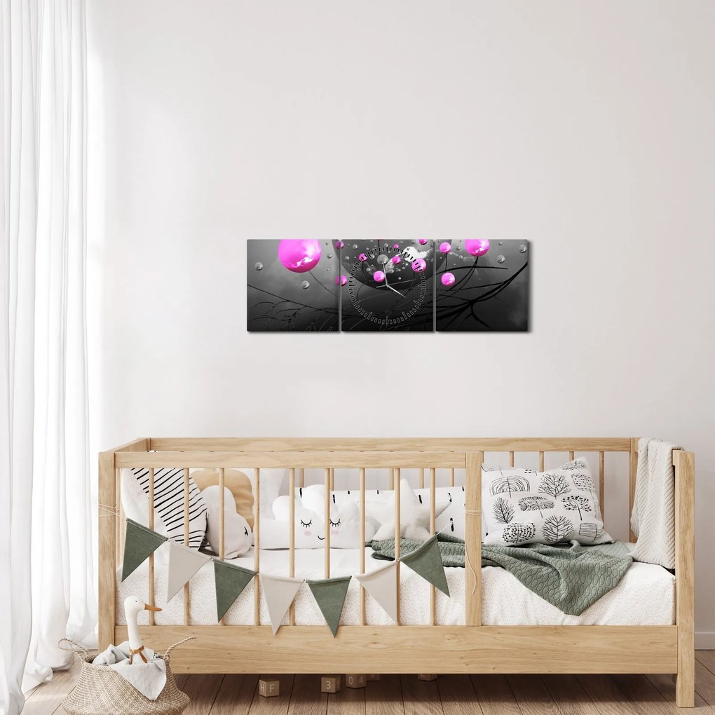 Obraz różowych kul (z zegarem) (90x30 cm)