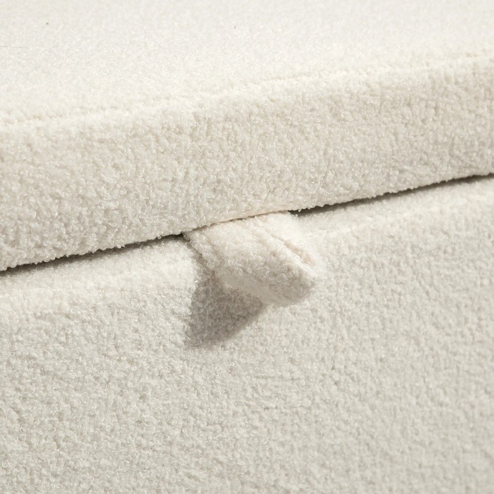 HOMCOM Pufa ze schowkiem, pufa z pokrywą i miejscem do przechowywania, metalowe nogi, pufa tapicerowana z pokryciem fleecowym, Kremowobiały