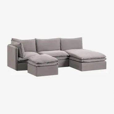 Sofa Modułowy Z Szezlongiem 3-częściowy I Pufą Z Lnu I Bawełny Grace Tkaniny Dark Grey - Sklum