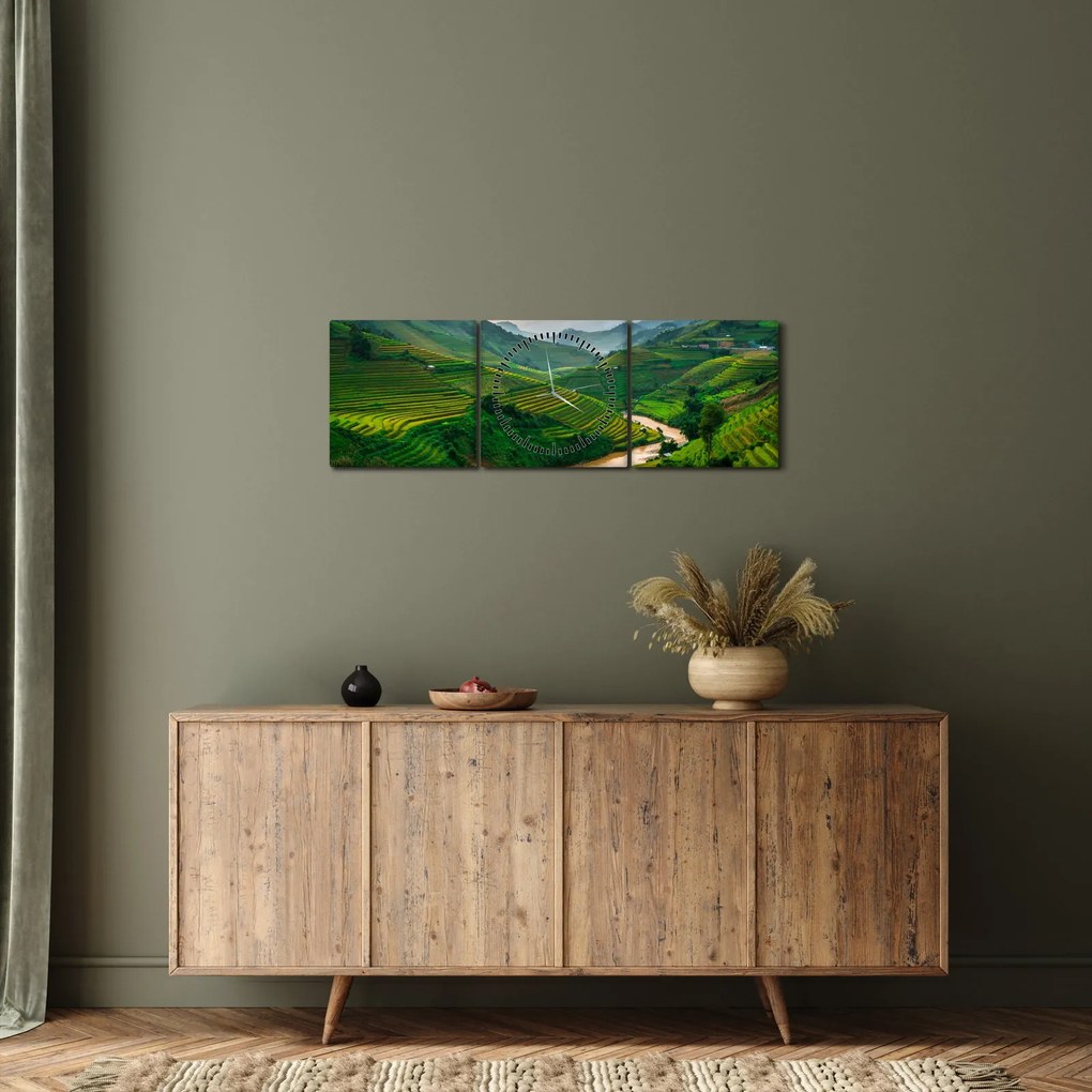 Obraz - Tarasy ryżowe II. (z zegarem) (90x30 cm)
