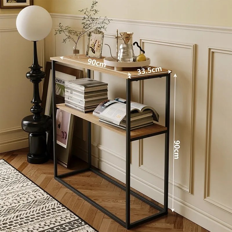 Konsola stolik boczny jasny brąz półka prostokątna do przedpokoju wysoka