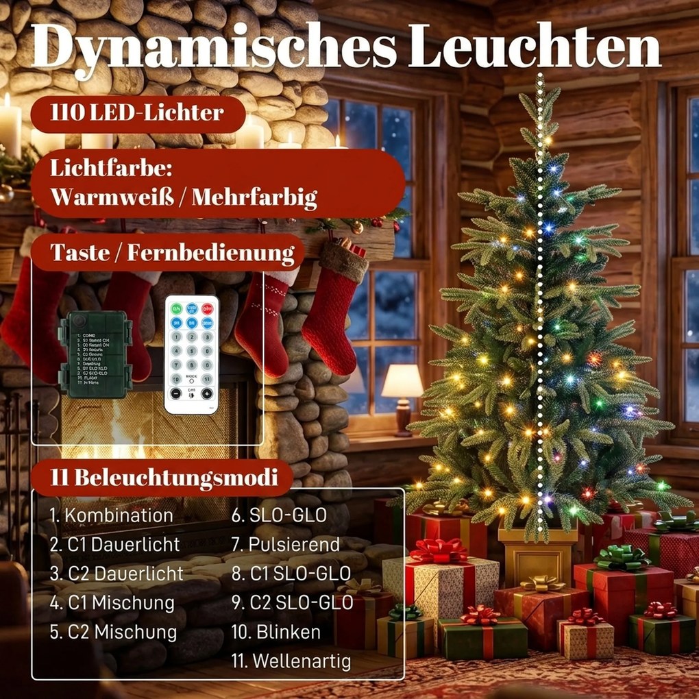 HOMCOM Sztuczna choinka, 120 cm, 110 LED, 147 końcówek, 2 kolory światła, pilot | Aosom PL
