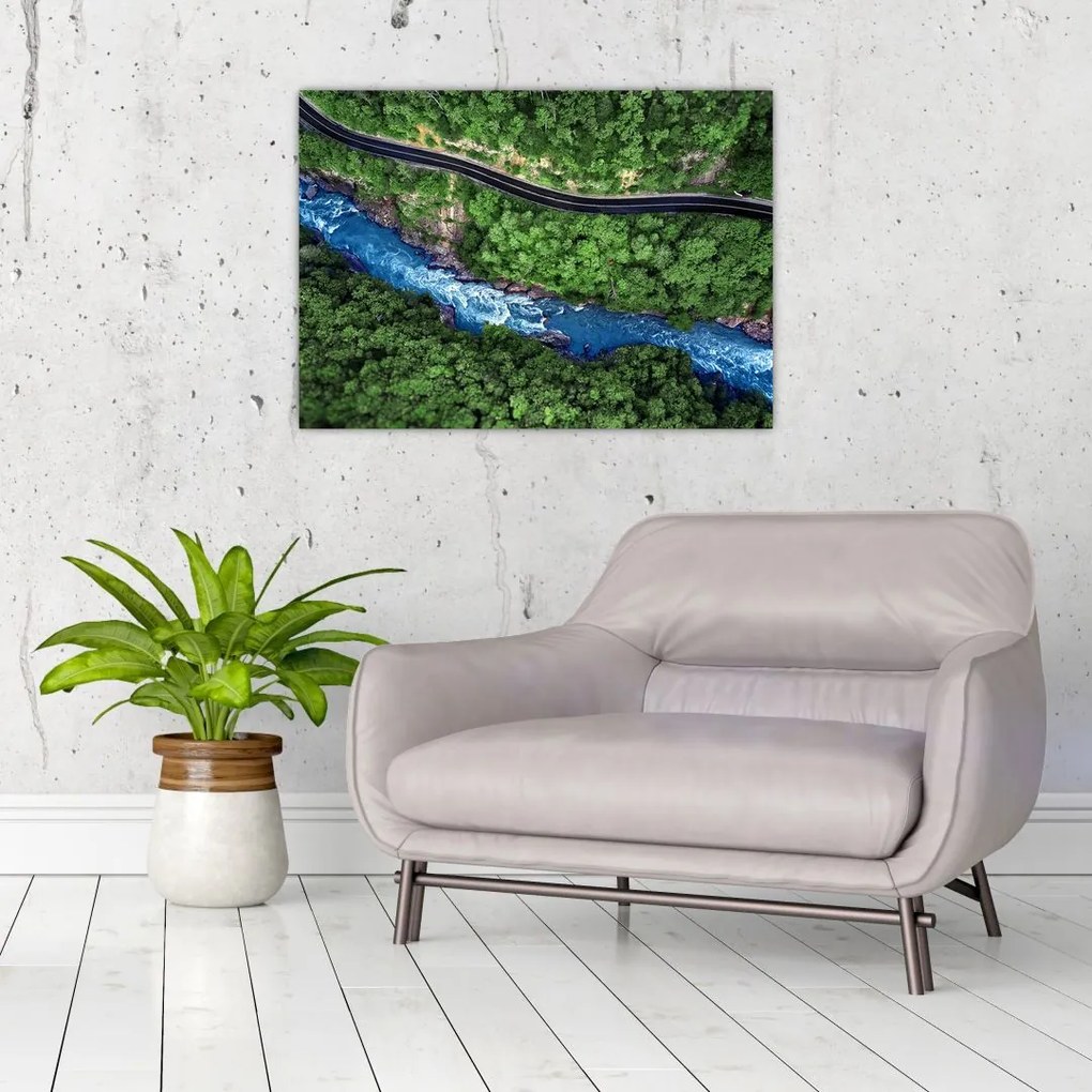 Obraz na szkle - Rzeka między górami, Kaukaz, Rosja (70x50 cm)