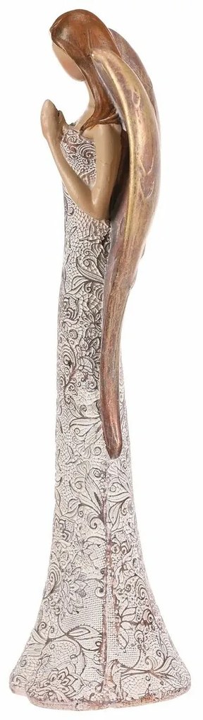 Anioł z poliresinu w sukience w kwiaty, beżowo-miedziany