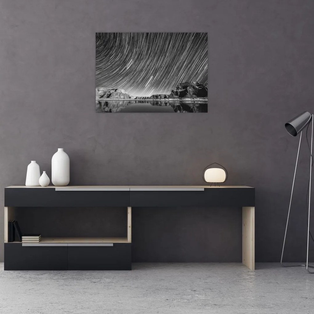 Obraz na szkle - Czarno - biały obraz gwiaździstego nieba (70x50 cm)