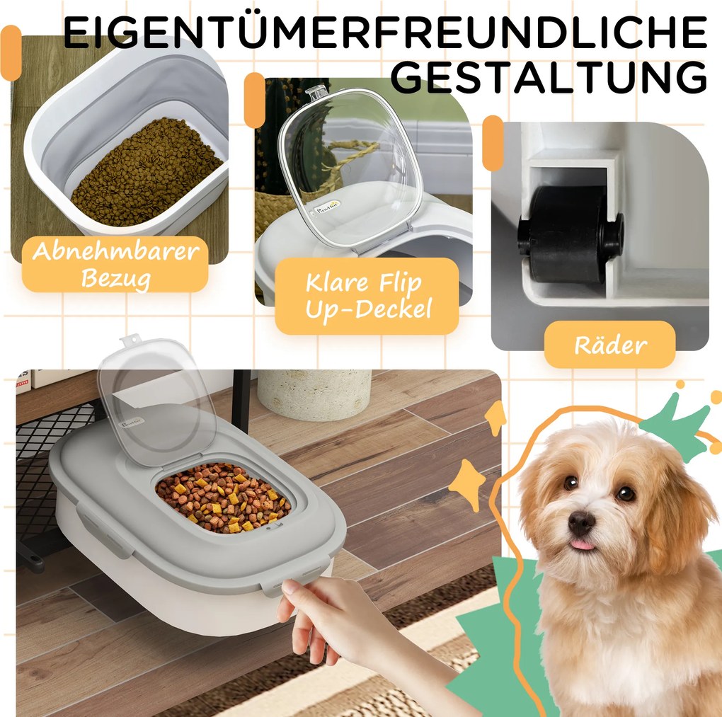 PawHut Składany pojemnik na suchą karmę, do 25 kg, z akcesoriami, 44x32x37cm, Szary