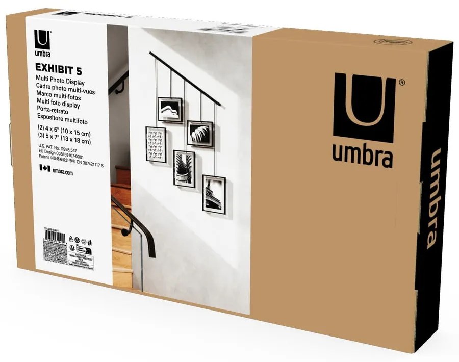 Czarne metalowe ramki ścienne zestaw 5 szt. 79x43 cm Exhibit – Umbra