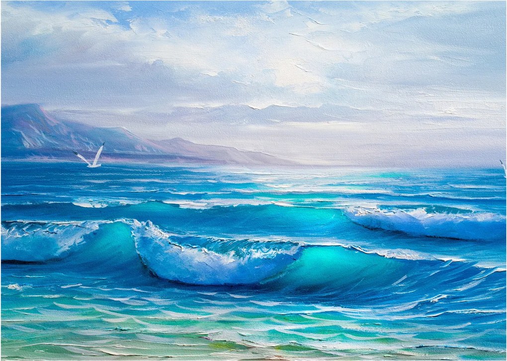 Obraz - Obraz olejny przedstawiający morze z mewami (70x50 cm)