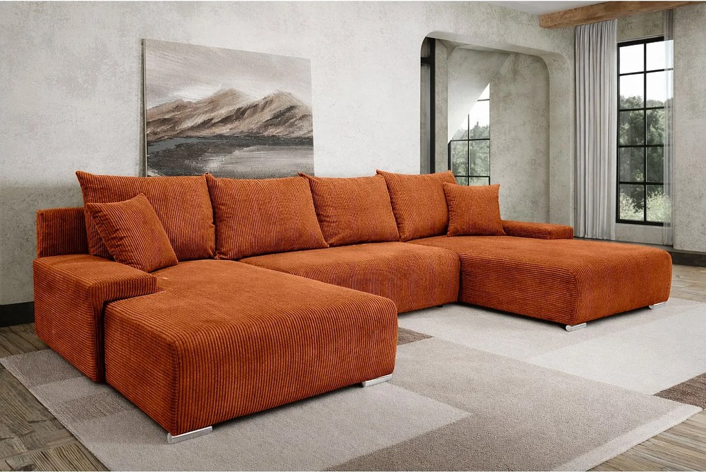Narożnik, Sofa w kształcie U, tkanina sztruksowa Poso, Miedziany, Livorno U