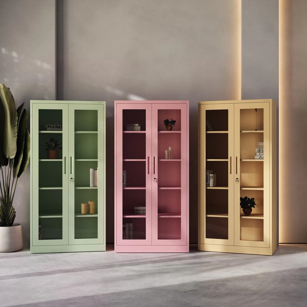 Szklana witryna AMELIA, 900 x 1850 x 400 mm, Fresh Style: pastelowy zielony