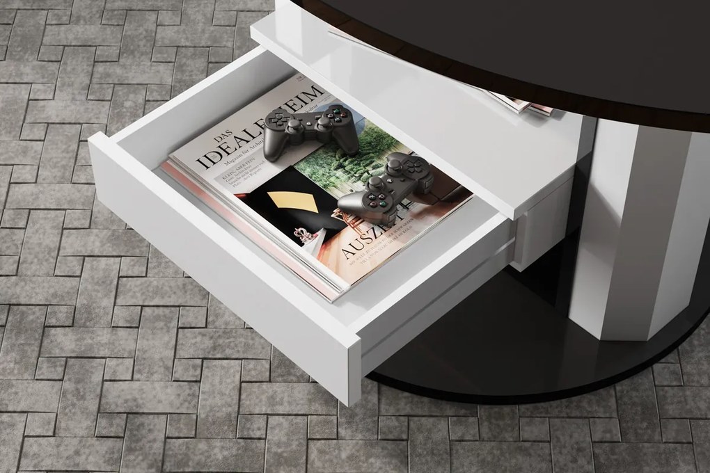 Regulowany ławostół z szufladą Primo Max imitacja marmuru połysk