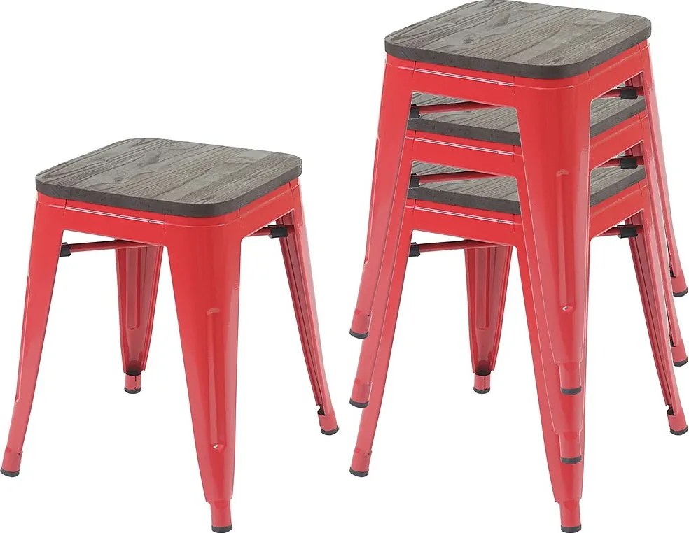 Taboret MCW-A73 (zestaw 4 sztuk) Drewniane siedzisko,  czerwony