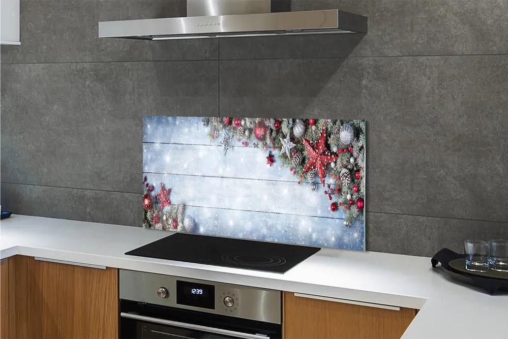 Panel szklany do Kuchni Szyszki i Bombki na Drewnie