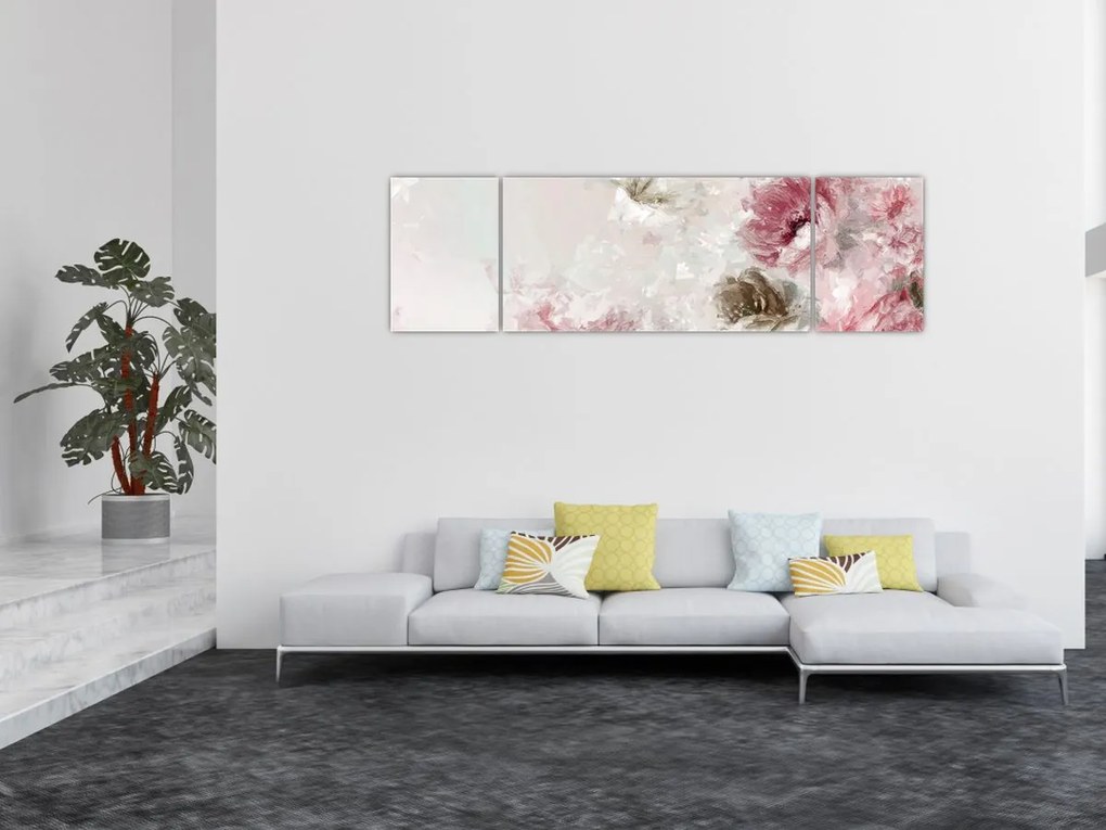Obraz - Malowanie różowych kwiatów (170x50 cm)