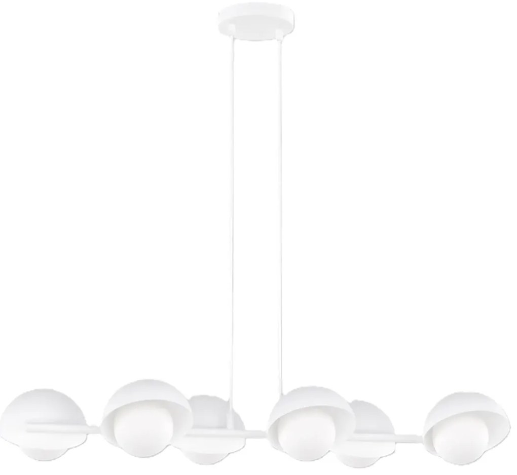 Boom 6 biała lampa nad wyspę kuchenną w minimalistycznym wnętrzu