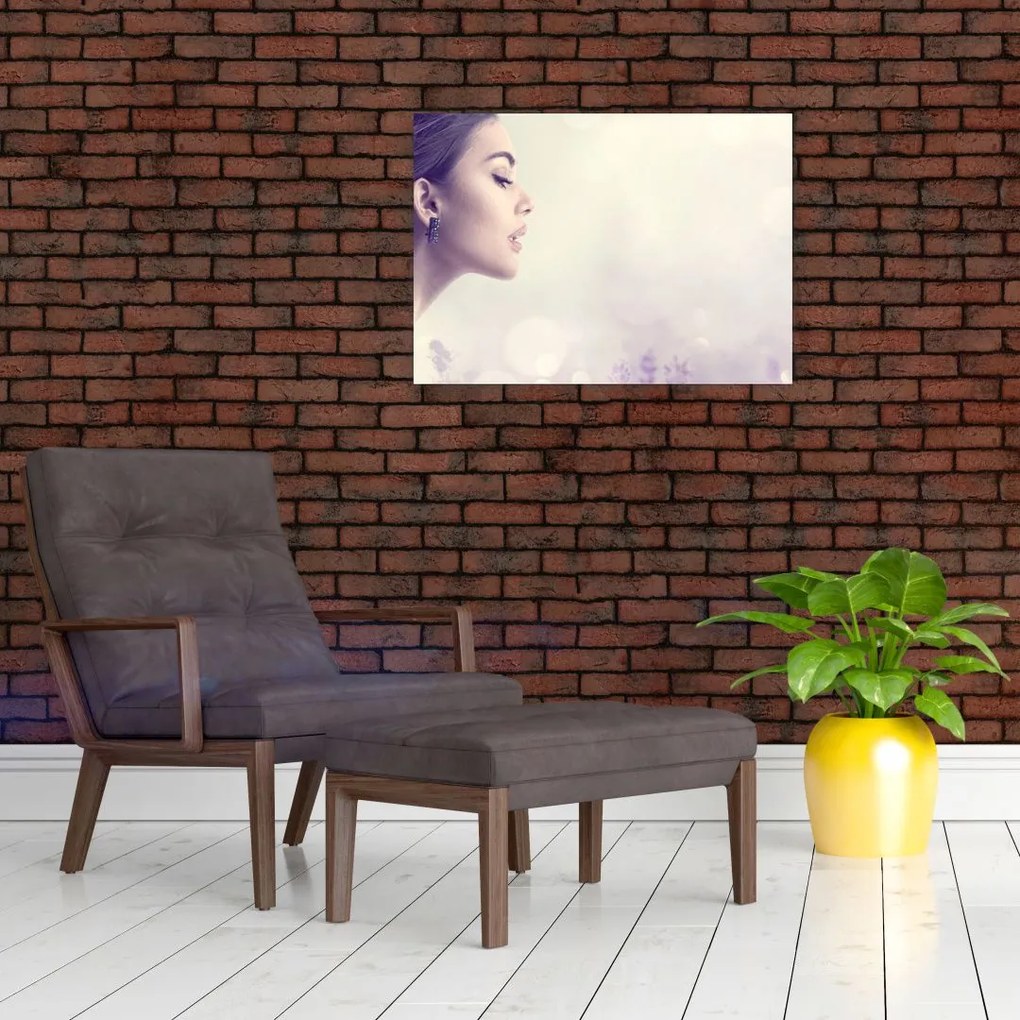 Obraz na szkle kobiety z lawendą (70x50 cm)