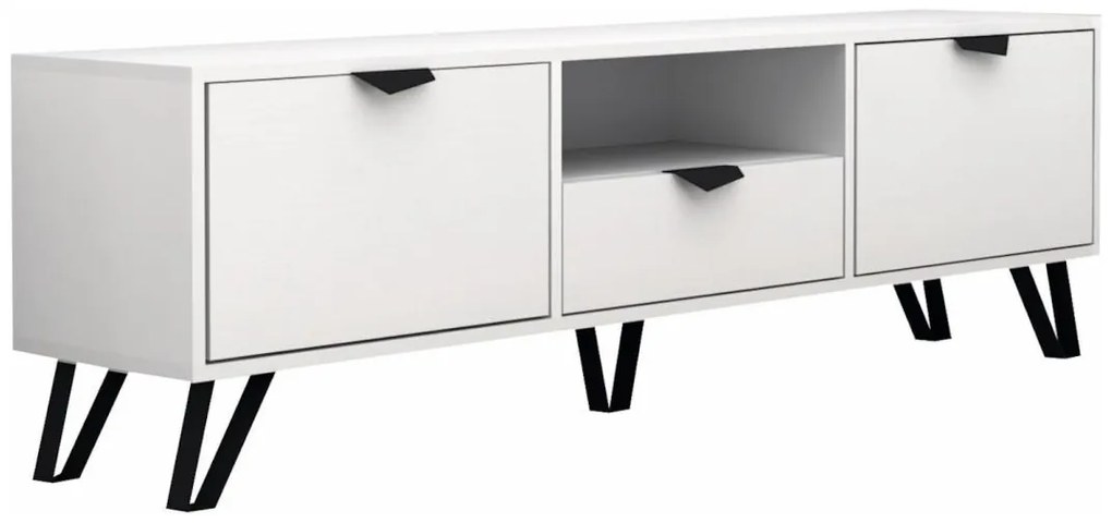 Szafka RTV 2-drzwiowa z 1 szufladą i 1 wnęką - Biały i Czarny - CARDELIA