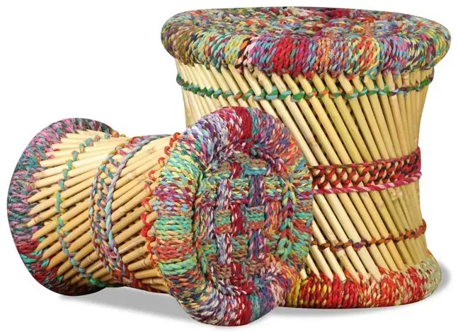 Bambusowe okrągłe stołki w stylu chindi 2 szt T6-A15