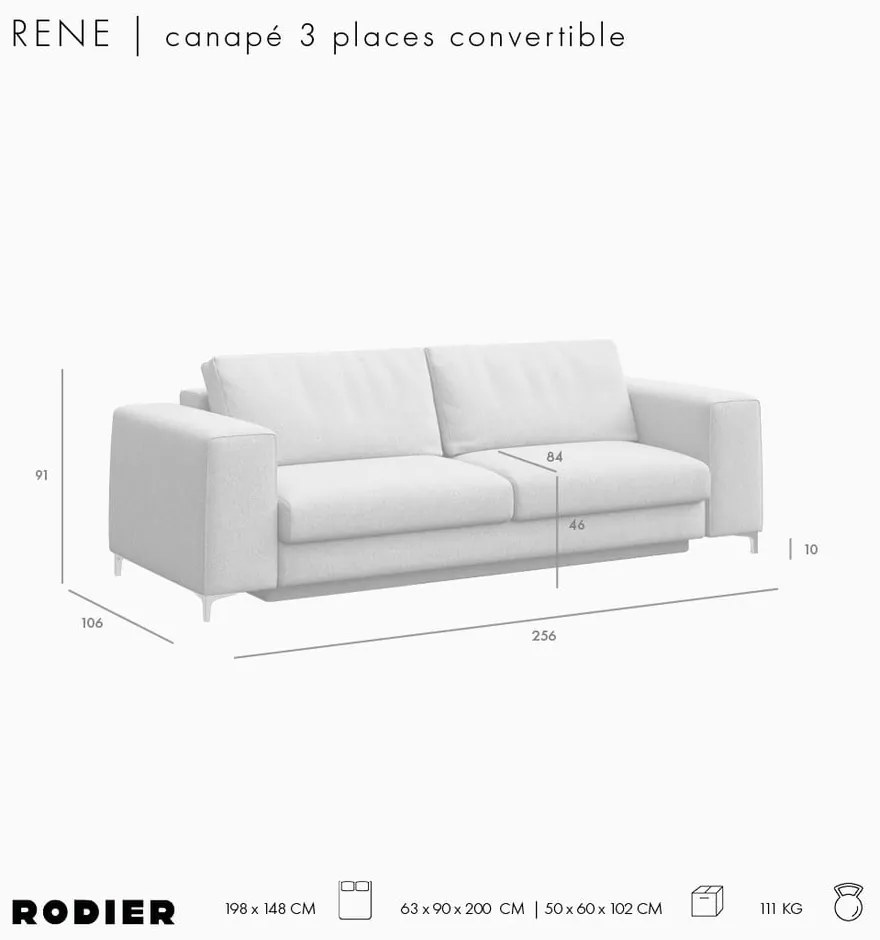 Jasnoszara rozkładana sofa z materiału bouclé 256 cm Rene – Rodier