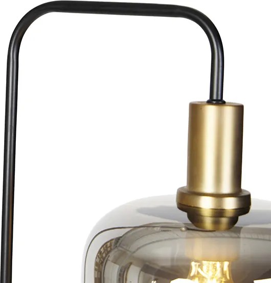 Designerska lampa podłogowa czarna ze złotem i dymionym szkłem - Zuzanna