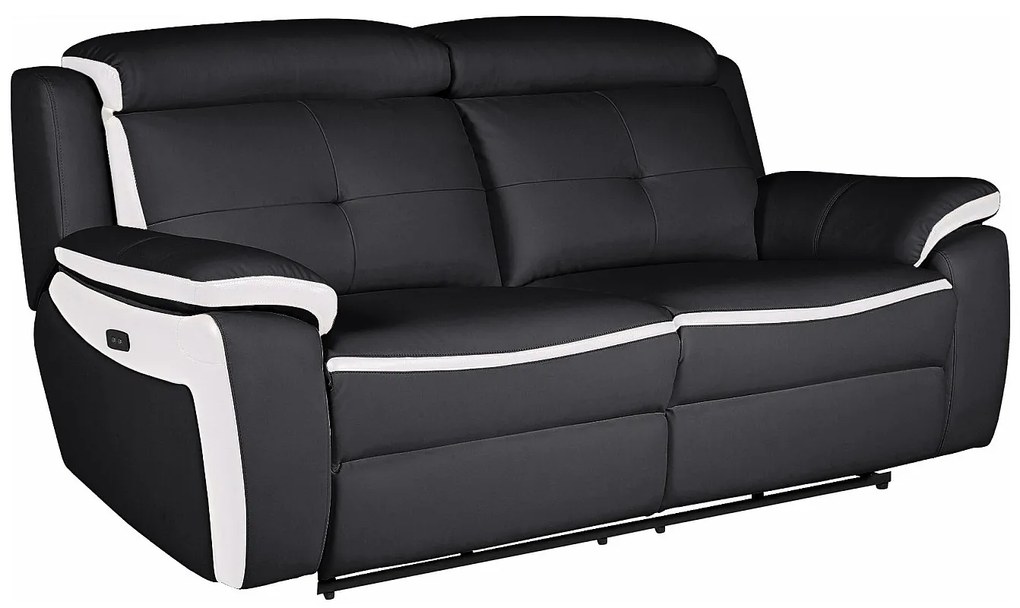 Kanapa 3-osobowa ANGELIQUE ze skóry, z elektryczną funkcją relax – kolor czarny i biały
