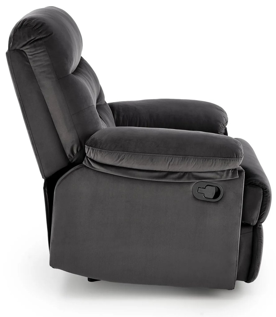 Fotel wypoczynkowy do salonu rozkładany czarny welur DRAGER
