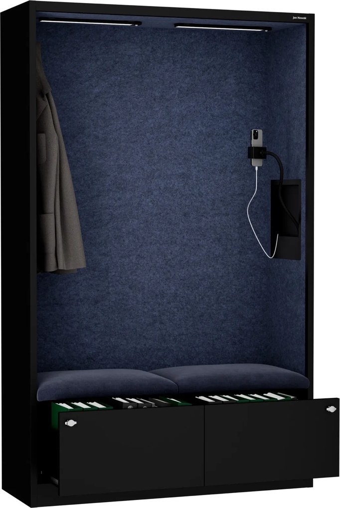 Szafa akustyczna do biura i szkoły Sally MentalBox, 115 x 40 x 185 cm, czarny/granatowy