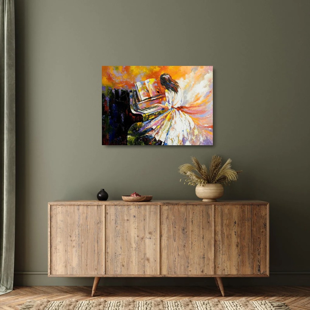 Obraz na szkle - Kobieta grająca na pianinie (70x50 cm)
