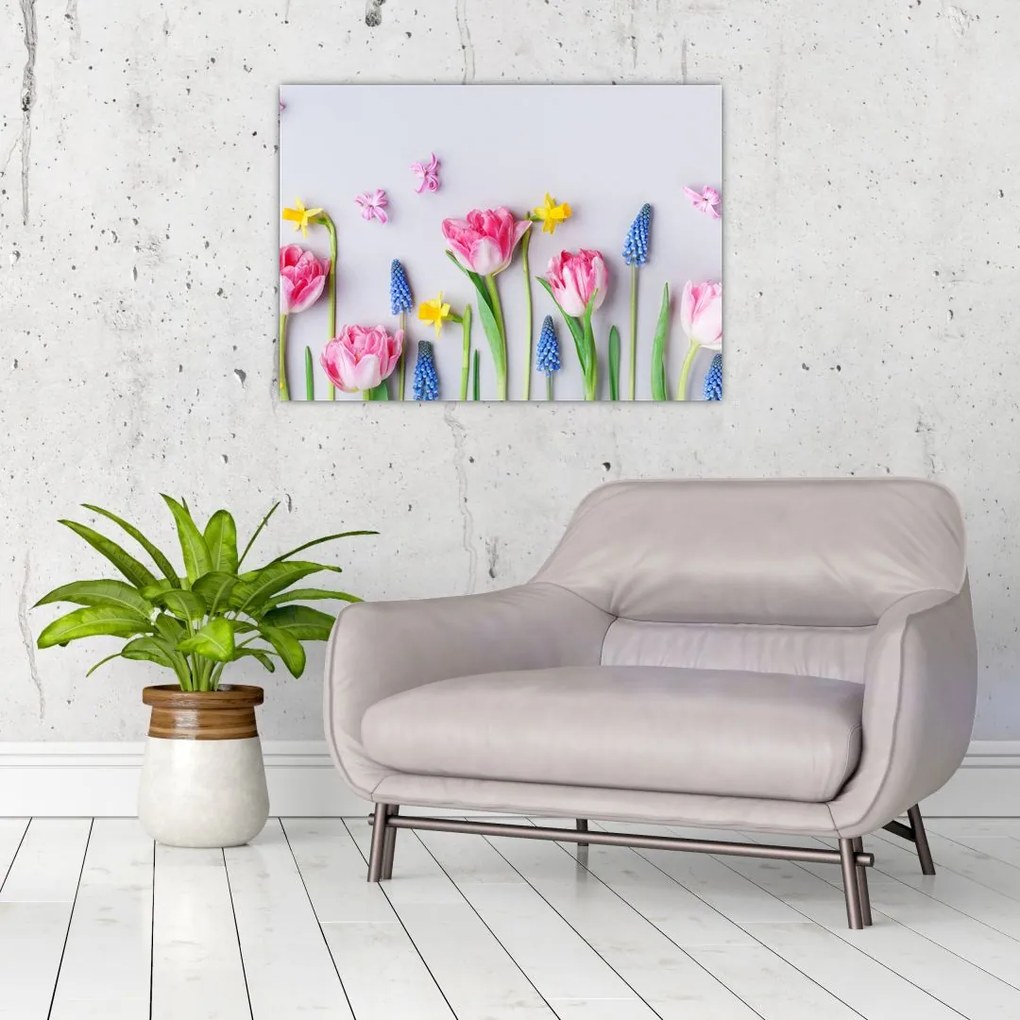 Obraz na szkle wiosennych kwiatów (70x50 cm)