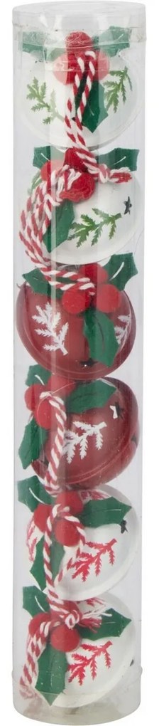 Zestaw 6 sztuk świątecznych dzwoneczków Trees, śr. 4 cm, czerwony-zielony-biały, metal, 4HOME