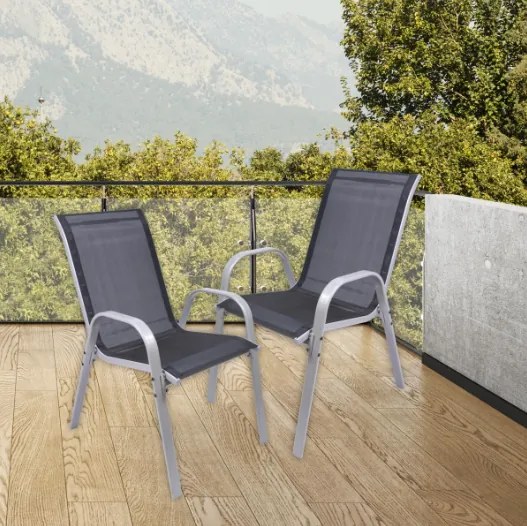 Krzesło ogrodowe BARI czarne, stalowe, sztaplowane 90x55x65
