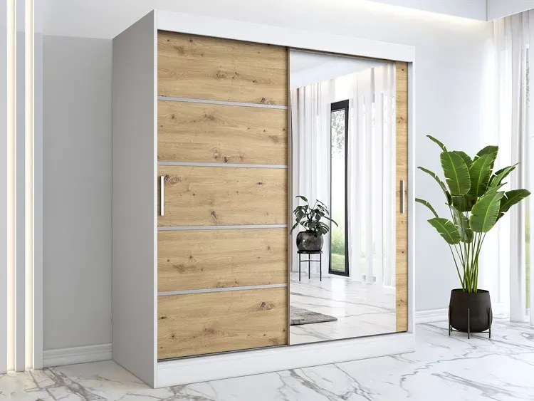 Szafa przesuwna 180 cm biel + dąb artisan - Marmos 5X