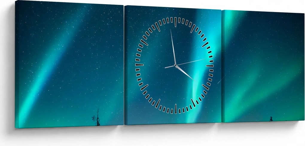 Obraz - Aurora Borealis (z zegarem) (90x30 cm)