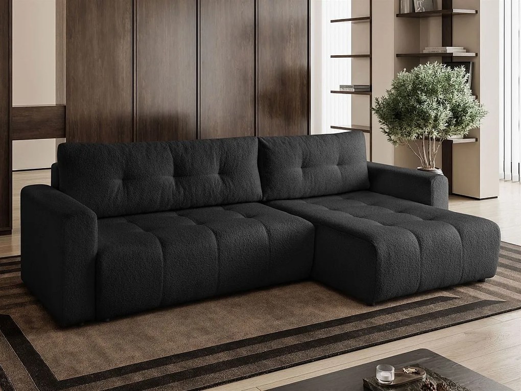 Narożnik w kształcie L VIENNA, tkanina Lambi, Czarny, Prawy