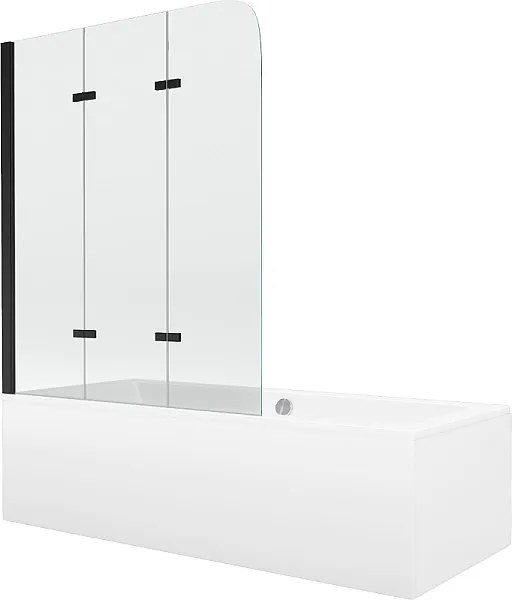 Mexen Cube wanna prostokątna 170 x 80 cm z obudową i parawanem 3-skrzydłowym 120 cm, transparent, czarny - 550517080X9012037000