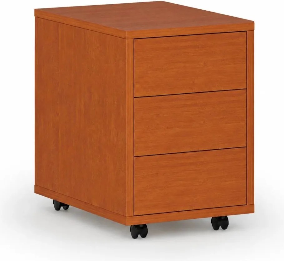 Kontenerek biurowy mobilny PRIMO WOOD, PUSH-lock, 3 szuflady, czereśnia