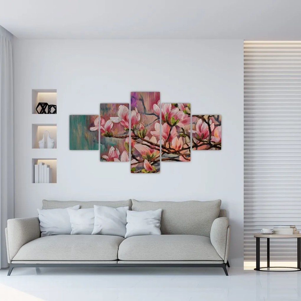 Obraz - Obraz olejny, Kwitnąca sakura (125x70 cm)