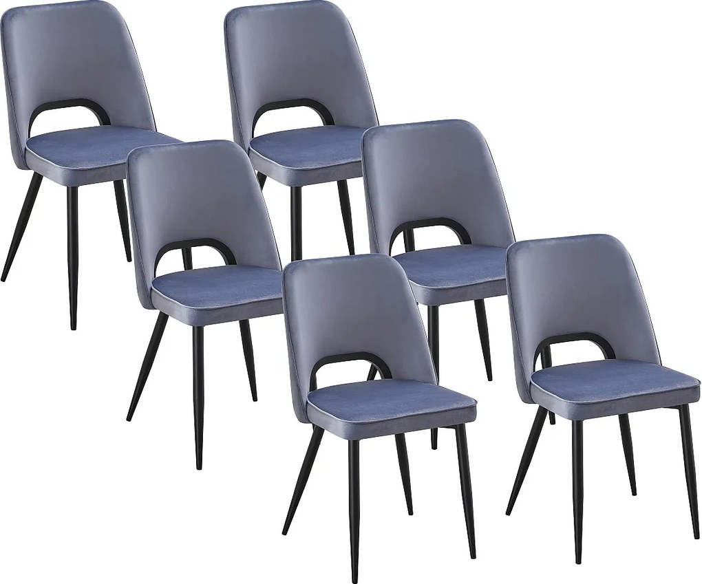 Zestaw 6 krzeseł z weluru i czarnego metalu – Niebieskie – LUNA