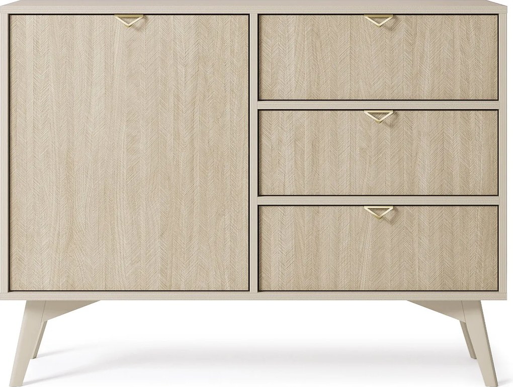 Komoda: piaskowy beż / skandynawskie jodełki, drewniane nogi, 106 x 80 x 38 cm