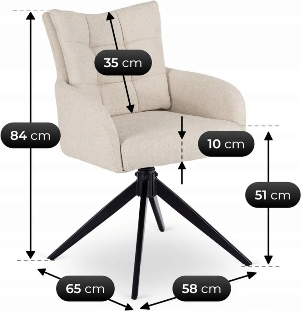 Krzesło Tapicerowane Obrotowe do Salonu JULY Kremowe Nowoczesne