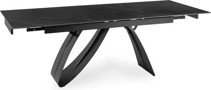Stół Rozkładany Prostokątny DEVON 160-220 cm Ceramiczny Czarny Marmur/Czarny Glamour