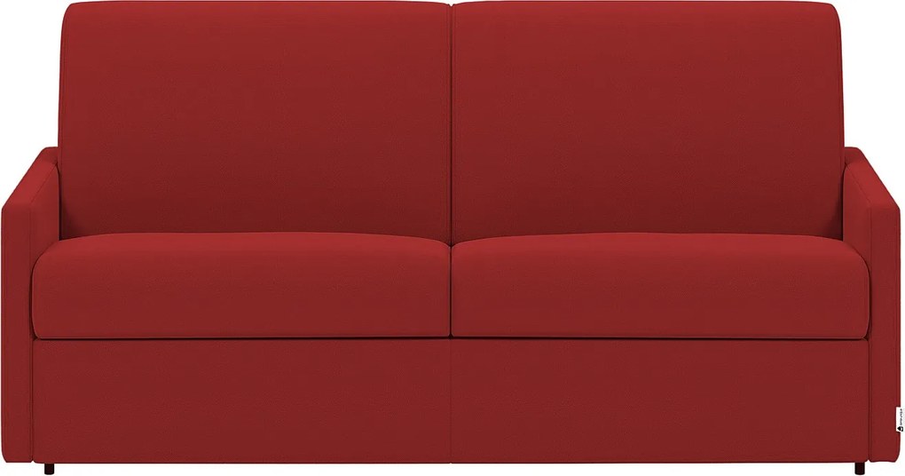 Kanapa 3-osobowa rozkładana typu express z czerwonej tkaniny z siedziskiem z pianki z pamięcią kształtu - Powierzchnia spania 140 cm - Materac 14 cm CALIFE