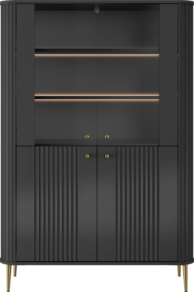 Witryna Vesper 103 cm czterodrzwiowa - czarny / złote nogi