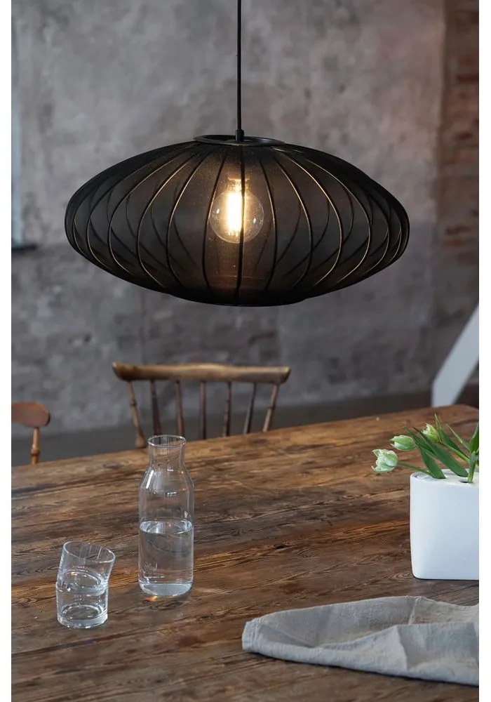 Czarna lampa wisząca z tekstylnym kloszem ø 60 cm Florence – Markslöjd