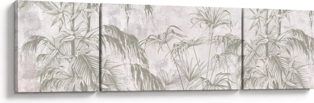 Obraz - Tropikalne rośliny na ścianie w kolorze szarym (170x50 cm)