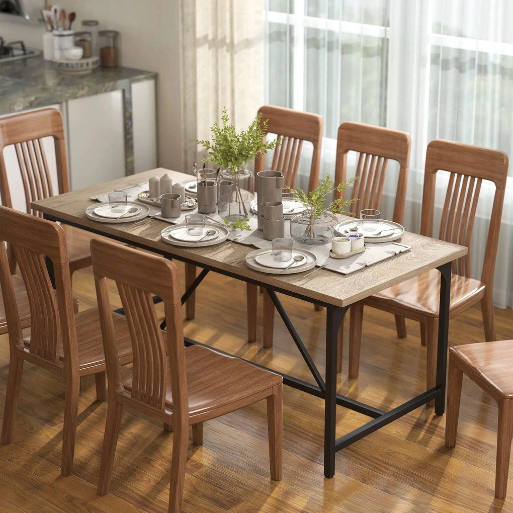HOMCOM Prostokątny Stół Jadalniany dla 6-8 Osób, Nowoczesny Stół Kuchenny – Blat w Wyglądzie Drewna i Czarne Stalowe Nogi z Regulowanymi Nakładkami, 180 x 80 cm, Naturalny | Aosom PL