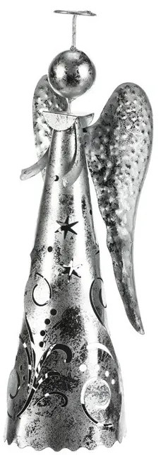 Świąteczna metalowa dekoracja Anioł na świeczkę doherbaty, srebrna