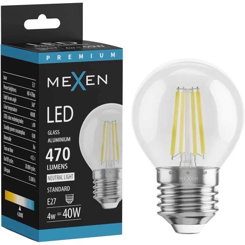 Mexen Vintis żarówka filament LED E27, G45, 4W, Neutralna - 4000K, 470 lm, clear - L156-E27-0427-00